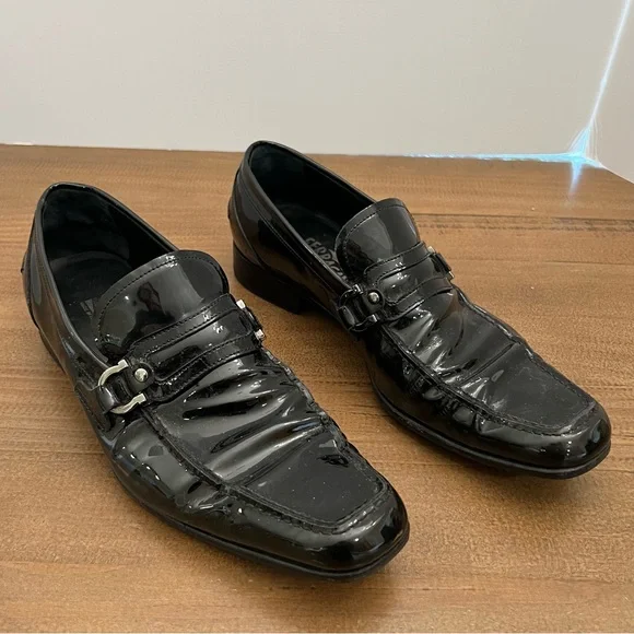 Salvatore Ferragamo Black Patent Leather Men’s Shoes 9 - Picture 4 of 12